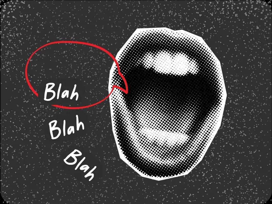 Illustration d’une bouche grande ouverte accompagnée des mots « Blah blah blah »
